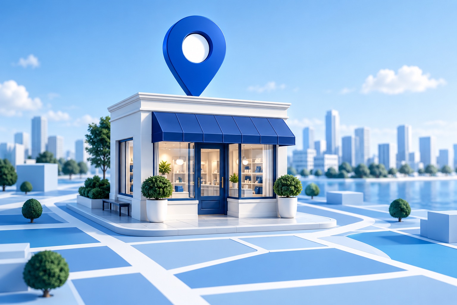Commerce local représenté sur une carte avec un repère géographique