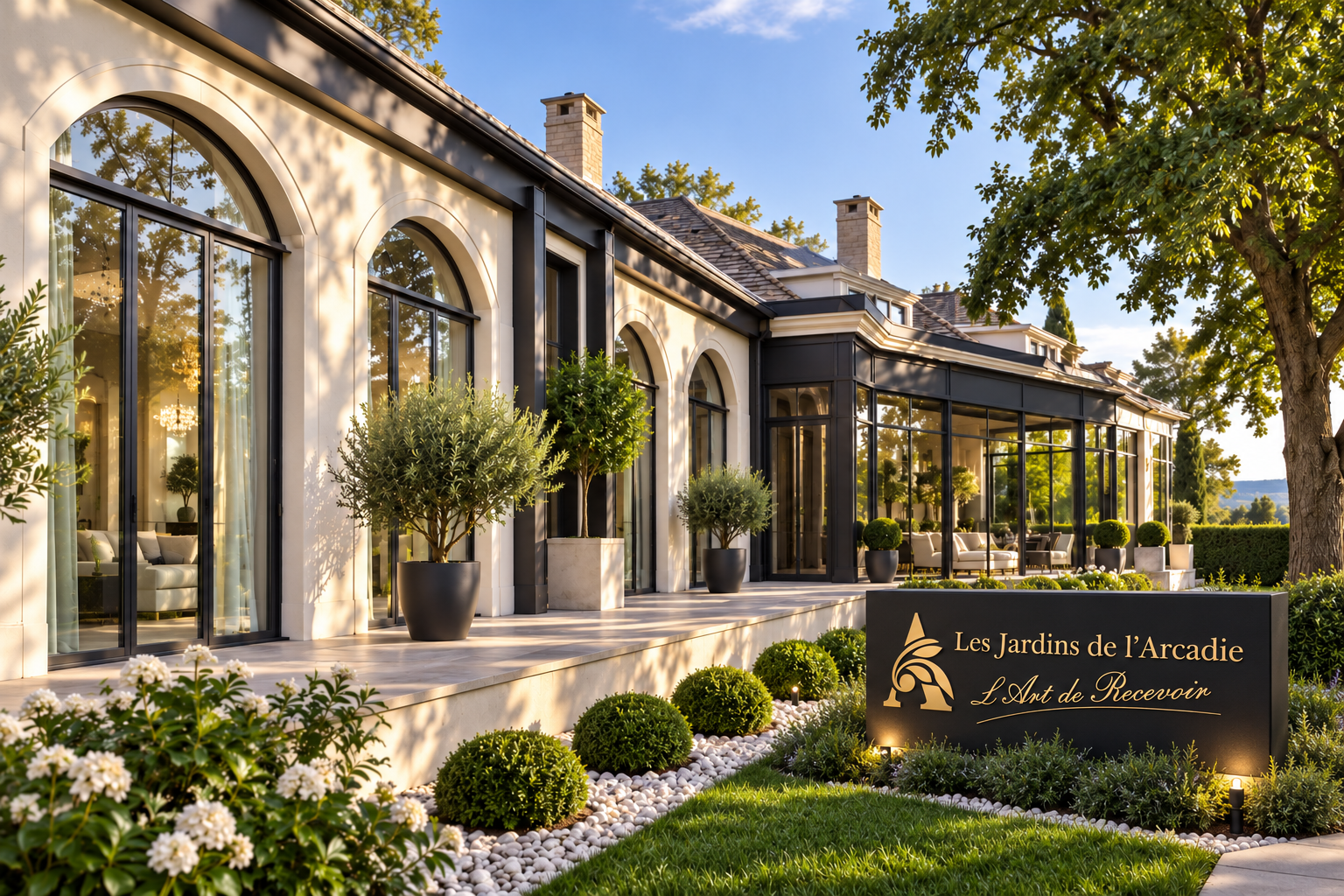 Les Jardins de l’Arcadie — illustration du restaurant avec son enseigne